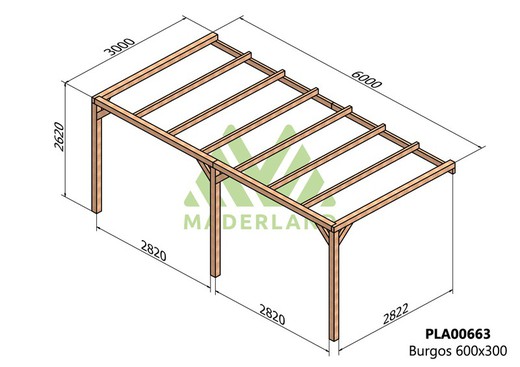 Pergola adossée en bois lamellé Maderlan Burgos BRYCUS