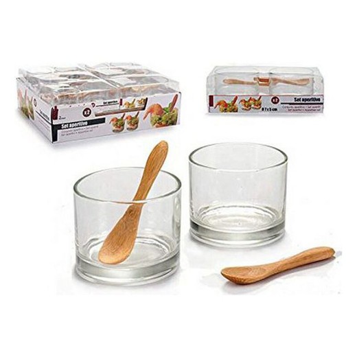 Set de Vasos Vivalto Con cucharilla Madera Vidrio Bambú Cristal 2