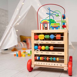 Girello per Bambini Multiattivitá Montessori Robincool Corfú 33x33x45 cm in  Legno Eco Stimola lo Sviluppo Psicomotorio — Brycus