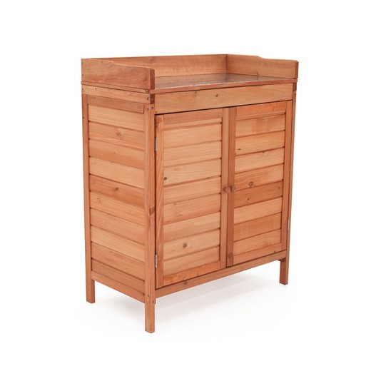 Außenschrank Gardiun Ally 75x40x94 cm für den Garten, Fichtenholz, Behandelt mit Öko-Farbe und Arbeitsplatte aus Verzinktem Stahl