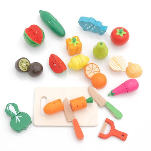 Dinette Plateau d'Aliments pour Enfants Montessori Robincool Eco Fruit en Bois Écologique 17 accessoires magnétisés