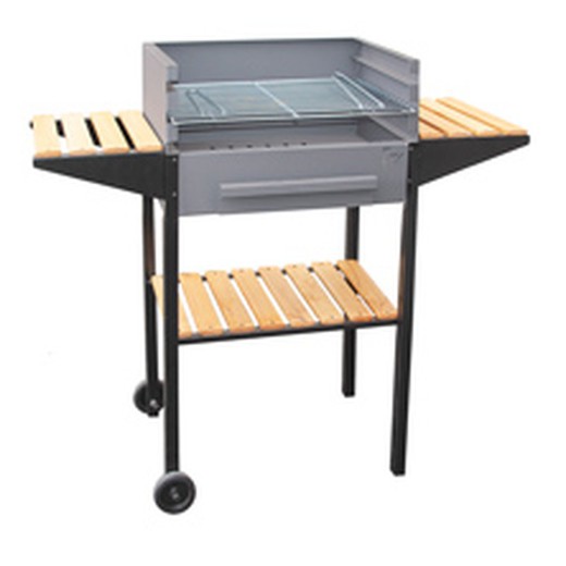 Flores Cortes charcoal or wood barbecue with 3 cooking heights and 60x40 cm wooden trays.