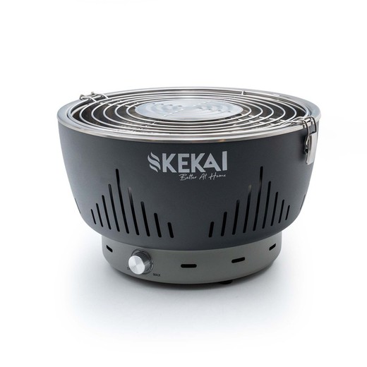Kekai Crater Portable Tabletop Charcoal Barbecue 35x35x25 cm Fat Collection Bowl with Adjustable Smokeless Fan Gray