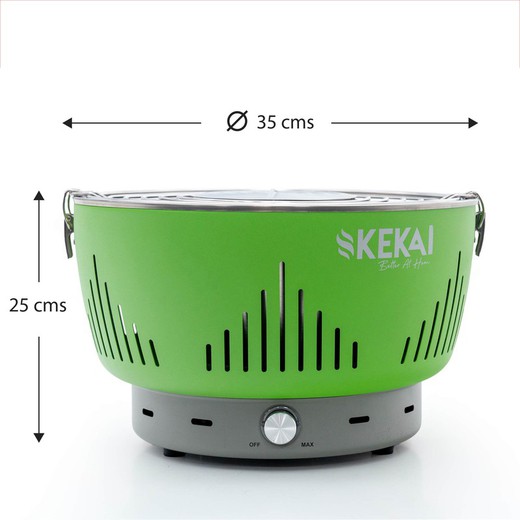 Kekai Crater Tabletop Portable Charcoal Barbecue 35x35x25 cm Fat Collecting Bowl with Adjustable Smokeless Fan Green