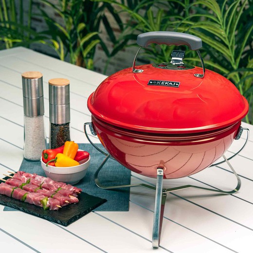 Kekai Tahoe Tabletop Portable Charcoal Barbecue 37x37x44 cm Orange Enamel Lid with Transport and Locking System