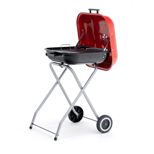 Kekai Flathead 50x47x79 cm Square Steel Folding Portable Charcoal Barbecue with Red Enamel Color