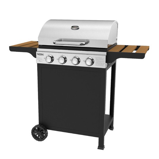 Kekai Fort Peck gasbarbecue met stalen wielen in zilver (118,5 x 57,5 ​​x 104,5 cm)