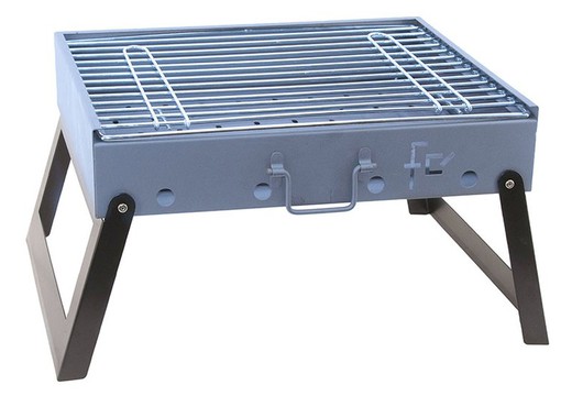 Tabletop charcoal or wood barbecue, foldable in the shape of a 50x30x30 cm Flores Cortes suitcase.