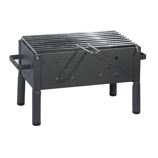 Flores Cortes bale charcoal barbecue placed on a 34x21x21 cm table