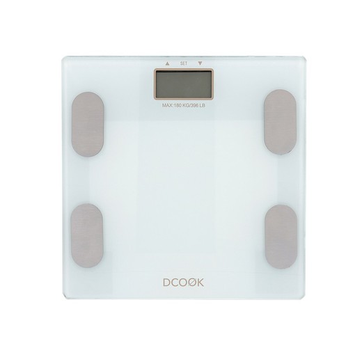 Báscula de Baño Digital Vidrio Dcook 30x30x2 cm Blanco con Medidor de Grasa