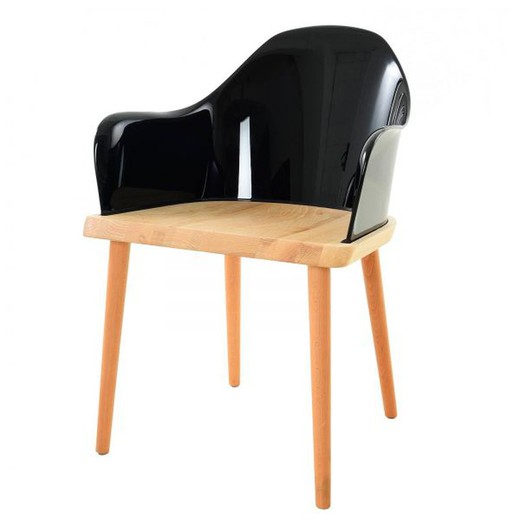 BEKSAND Black - Chair with armrests. Ash wood and black polycarbonate, 57 x 54 x 82 cm