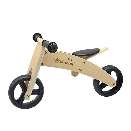 Bicicletta Senza Pedali Montessori Robincool Fast Wheels 63x32x36 cm Trasformabile in Triciclo in Legno Eco Color Natural e Nero