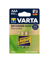 Bateria 2 unidades Accu recarregável AAA 800mAh VARTA reciclada
