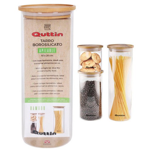 Quttin Bamboo Jar Borosilicate Stackable Glass (10 x 26 cm)