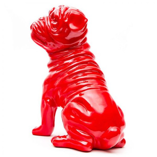 Rød polyresin siddende bulldog 30x20x34 cm