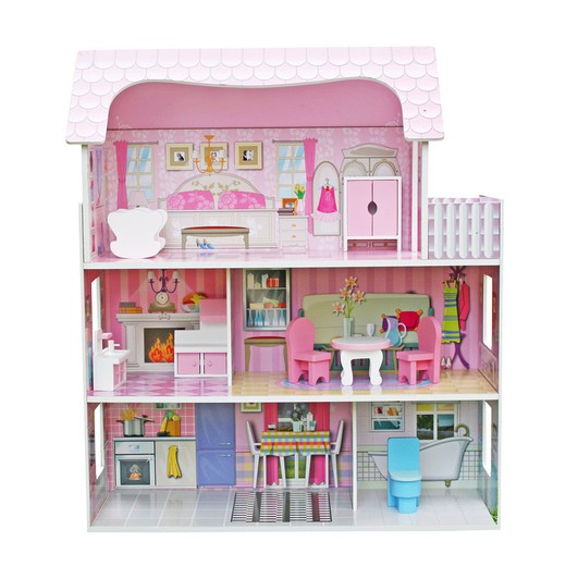 Wooden dollhouse with 8 accessories Outdoortoys "ALBA LEDS" (62x27x70 cm)