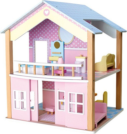 Casa delle bambole in legno Tetto rosa a 3 piani girevole 