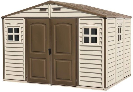 Duramax WoodBrudge Plus PVC shed 10x8 325 x 246 x 233 cm. Includes Soil Structure