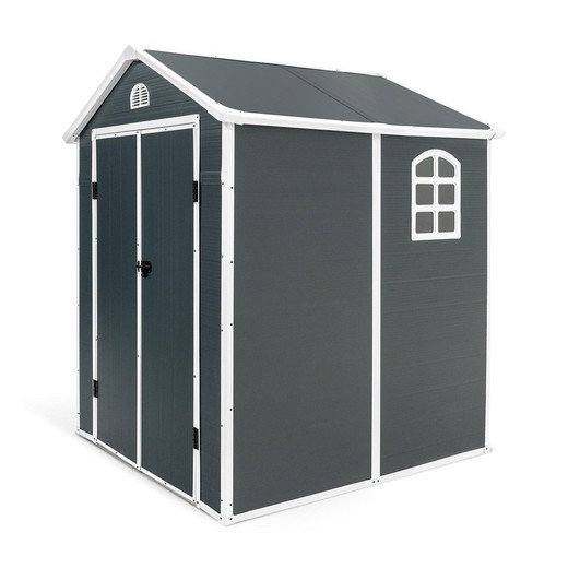 Gardiun New Donna Resin Garden Shed 3.57 m² 190x192x226 cm Side Window and 2 Doors 120x183 cm Anthracite Gray