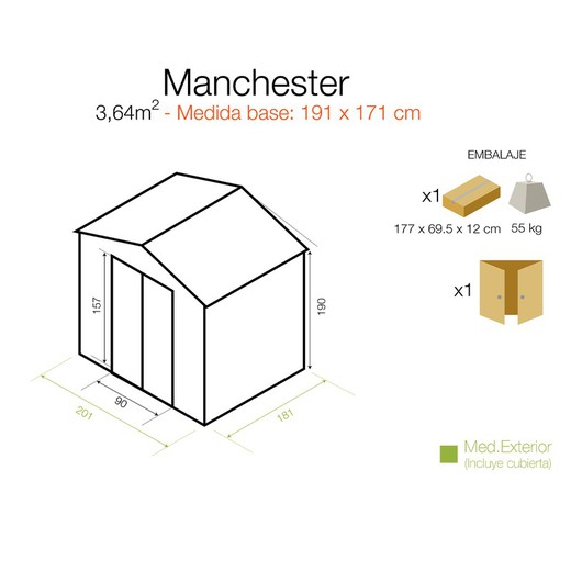 Caseta Metálica Gardiun Manchester 3,64 m² Exterior 181x201x190 cm Acero Galvanizado Verde