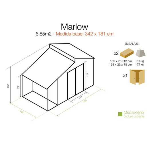 Caseta Metálica Gardiun Marlow Con Porche 6,85 m² Exterior 193x355x237 cm Acero Galvanizado Gris Antracita