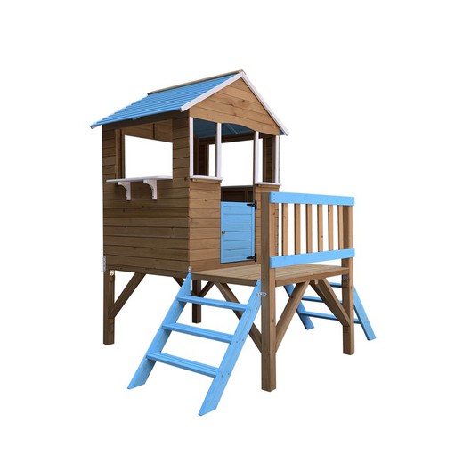 Casa de madeira das crianças Melody azul com 2 andares Brinquedos ao ar livre 198x170x197 cm