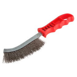 Metallic stainless steel Wolfcraft hand brush and plastic handle