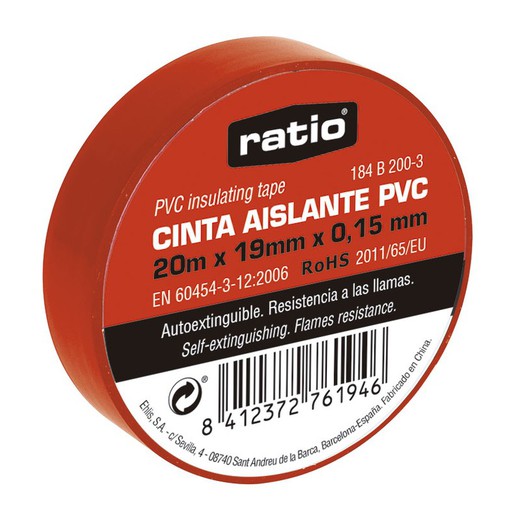 Cinta Aislante 19x20M Roja  0,15mm.