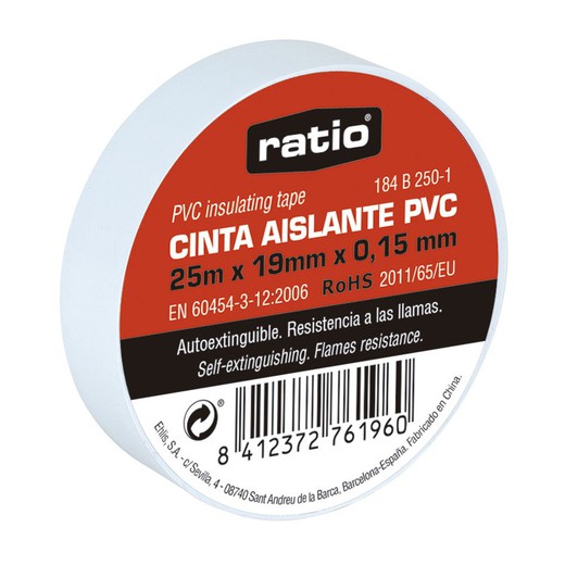 Nastro isolante 19x25M bianco 0,15 mm.