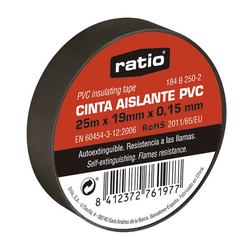 Cinta Aislante 19x33M Negra  0,15mm.