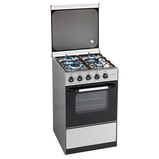 Cocina de gas con 4 quemadores y horno de 54l Jocel en color inox - JFG4007490