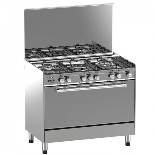 Cocina de gas de 90cm con 5 quemadores y maxi horno de 130l Jocel en color inox. maxi horno, inox - JFG5I007247