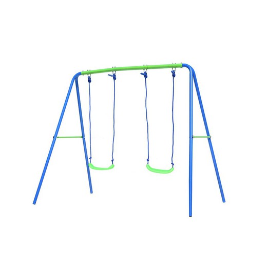 Børnegynge til udendørs metal 2 sæder udendørs legetøj 220x138x182 cm blå og grøn 3-8 år
