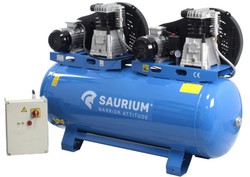 Luchtcompressor, riem, 270 l, 4 pk + 4 pk, 10 bar, driefasig - SAURIUM®