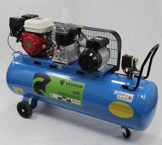 Air Compressor, Gasoline + Electric, 200L, 5.5HP - SAURIUM®