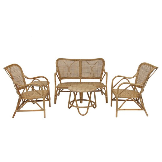 Set of sofa + 2 chairs + 2 side tables in natural rattan and wicker for 4 people Chillvert Parma