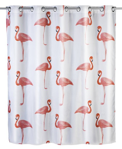 Cortina de ducha de poliéster Comfort flex Flamingo Anti-Moho 180x200 cm. Wenko