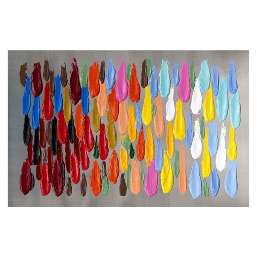 Tableau Peinture Abstraite Kuatéh 200x130 cm Coups de Pinceau Colorés Huile sur Toile en Argent