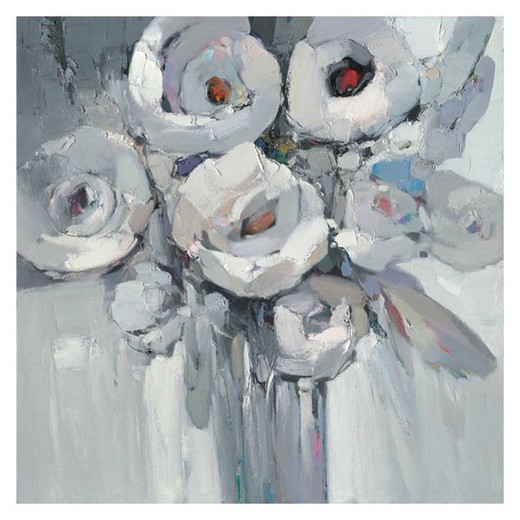 Quadro Astratto Kuatéh 100 x 100 cm Fiori Bianco e Nero Olio su Tela