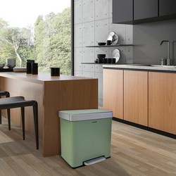 Recycling bin with pedal and slow and silent closing oil green metal Catter House "planet 60 l (30+30)" 58 x 35.5 x 60 cm