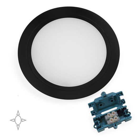 Emuca Aplique led para mueble, diámetro 84 mm, de empotrar, no necesita convertidor, luz blanca natural, acero y plástico, negro mate.