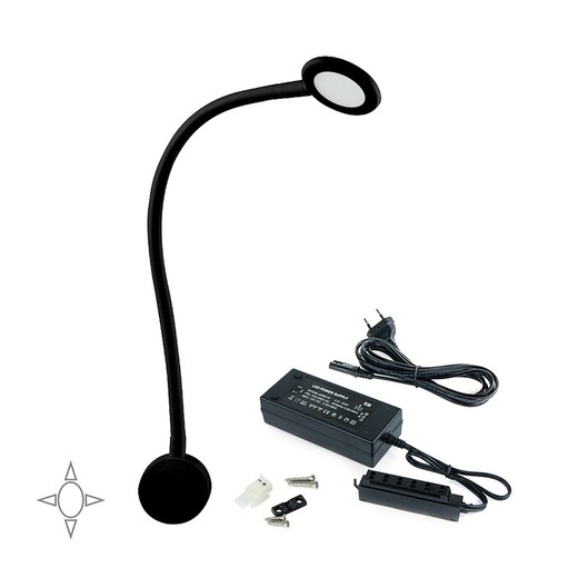 bereiden donderdag Sprong Emuca LED wandlamp, rond, flexibele arm, aanraaksensor, 2 USB, natuurlijk  wit licht, kunststof, zwart + 30W converter — Brycus