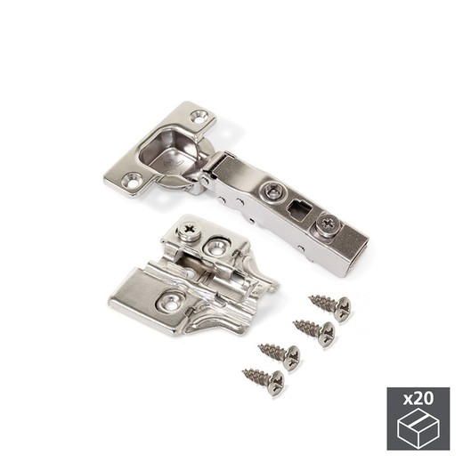 Emuca Cup hinge, D. 35 mm, straight, soft closing, 100º opening, with supplement, 20 units.