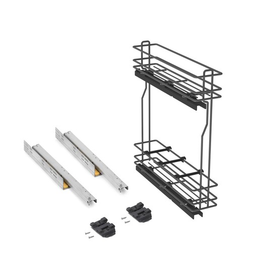 Emuca TitaneMax removable side bottle rack with soft closing, 150mm module, Steel, Anthracite Gray