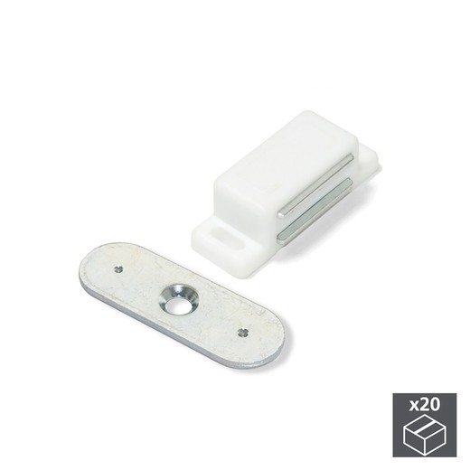 Emuca Magnetic door lock, Steel and plastic, White, 20 pcs.