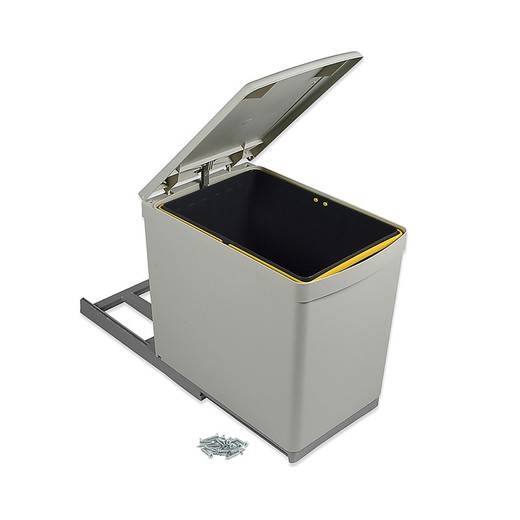 Emuca Recyclingcontainer, 16 L, onderste bevestiging, handmatige extractie, automatisch deksel, kunststof, grijs