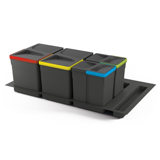Emuca Recycling bins, 15 L + 15 L + 7L + 7 L, 900 mm module, Plastic, Anthracite gray, 4 units. + Base
