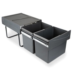 Poubelles de recyclage Emuca pour cuisine, 2 x 15 L, fixation par le bas, extraction manuelle, acier et plastique, gris anthracite.