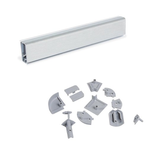 Emuca Pilier rectangulaire pour cuisine, avec accessoires pour l'installation, 4,7 m, plastique, anodisé satiné.