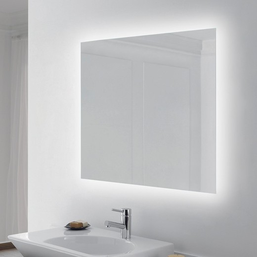 Emuca Centaurus Badezimmerspiegel mit dekorativer LED-Beleuchtung, rechteckig 600 x 800 mm, AC 230 V 50 Hz, 14 W, Aluminium und Glas